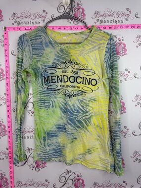MV Sport long sleeve California  Long Sleeve Tie-Dye Top in Green Blue Yellow